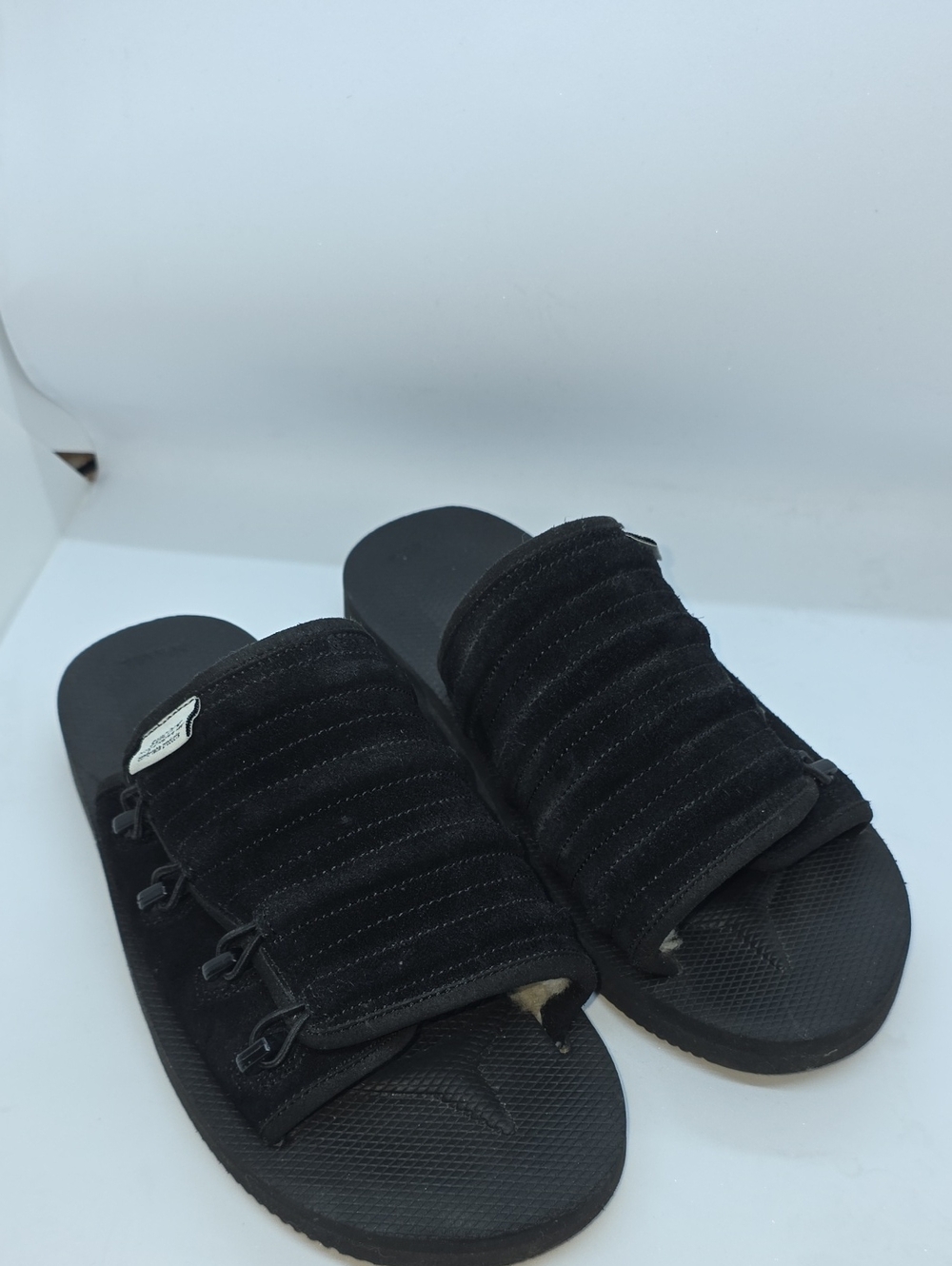 Suicoke Black Quilted Slide Sandals